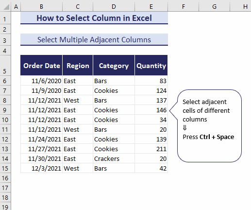 select multiple columns using ctrl and space