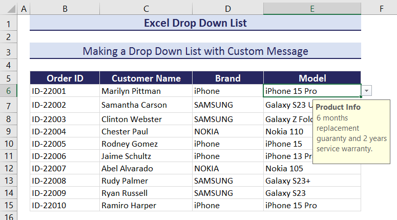 Drop Down List with Custom Message